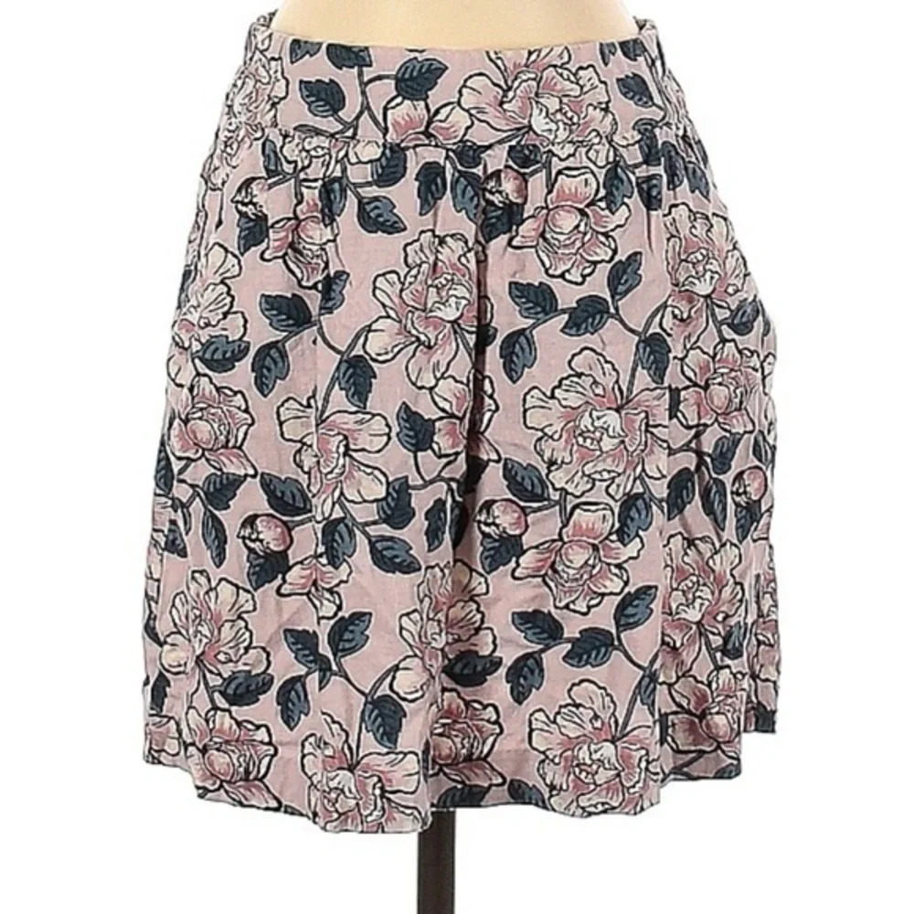 Ann Taylor LOFT Pink Floral Linen Blend Stretchy Full Mini Skirt Size S Small